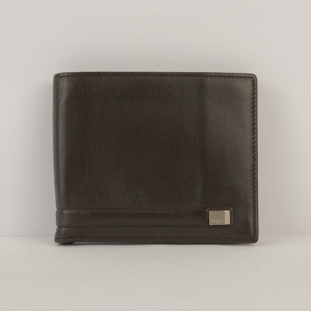 Ferragamo Smooth Leather Bifold Wallet, Dark Brown